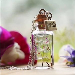 🍒”Wish” Necklace w/ Dandelion Petals in A Bottle